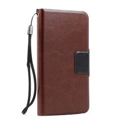 Samsung Galaxy S5 SM-G900 Slim Flip Leather Wallet TPU Case with Strap and Stand (Brown)